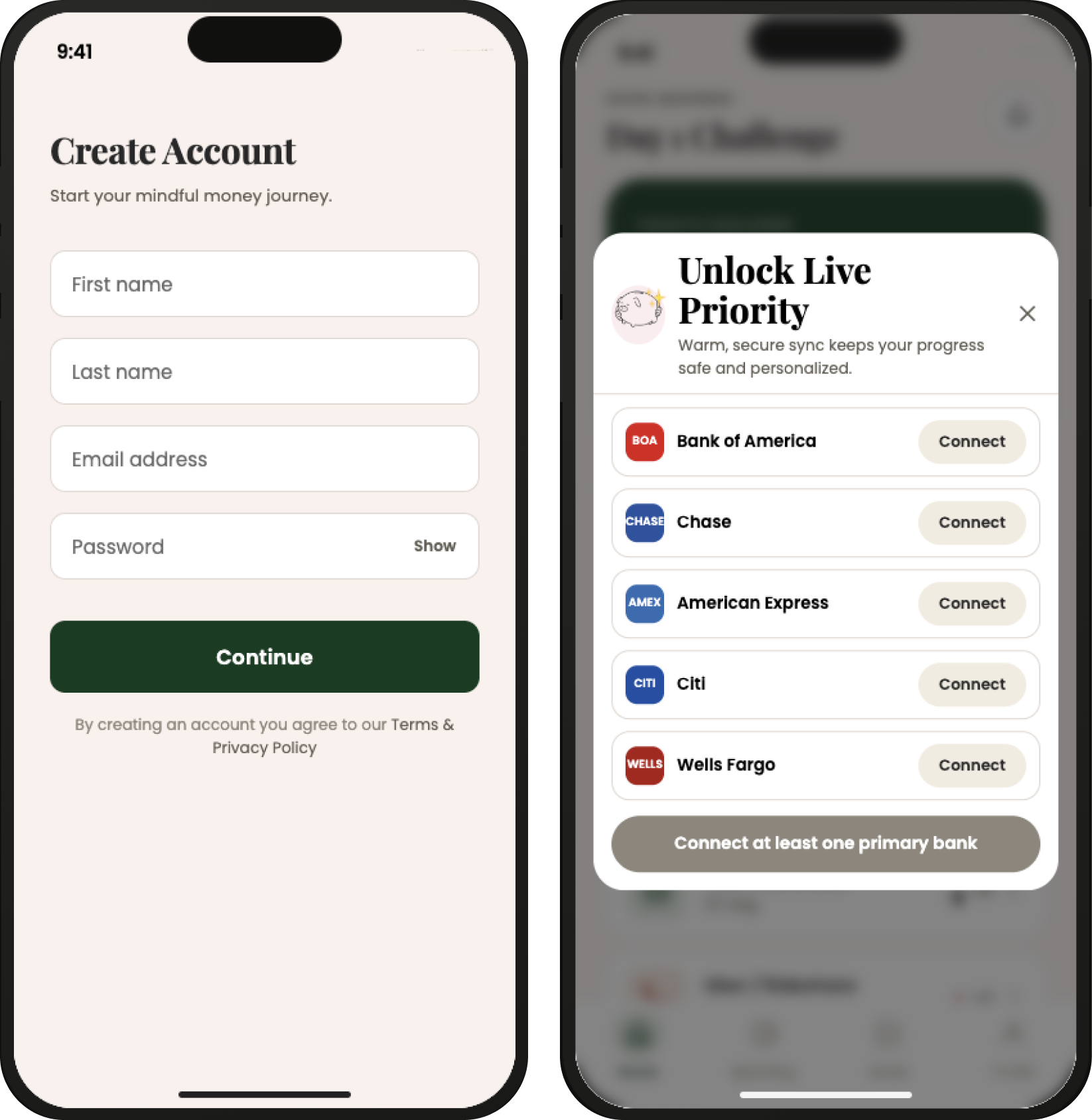 Create account mockup