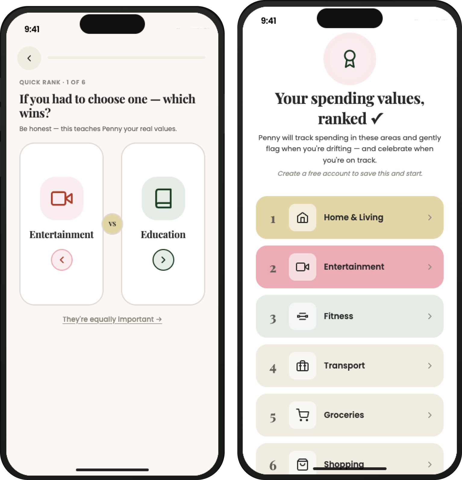 A/B priority choice mockup