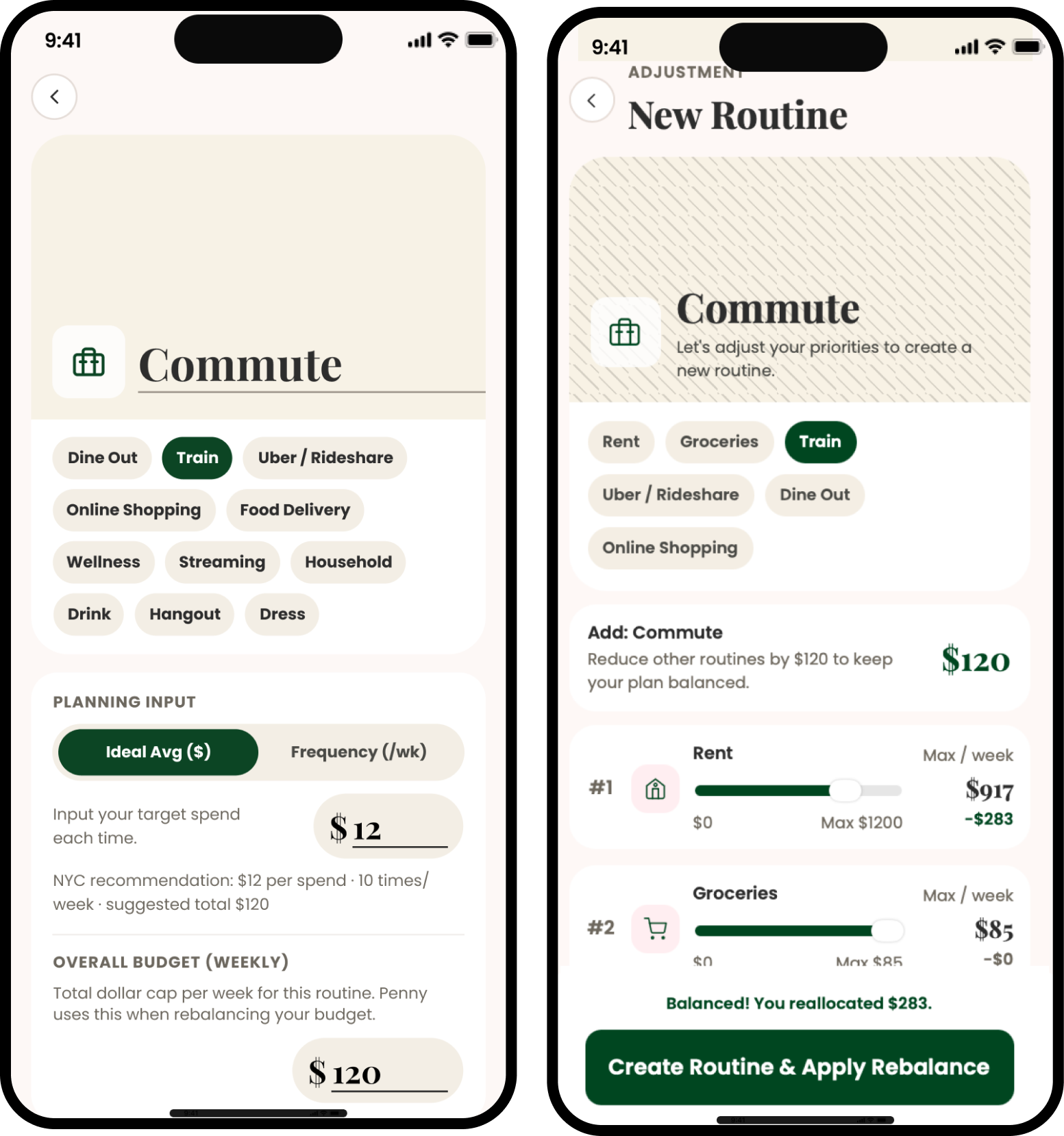 New routine setup mockup