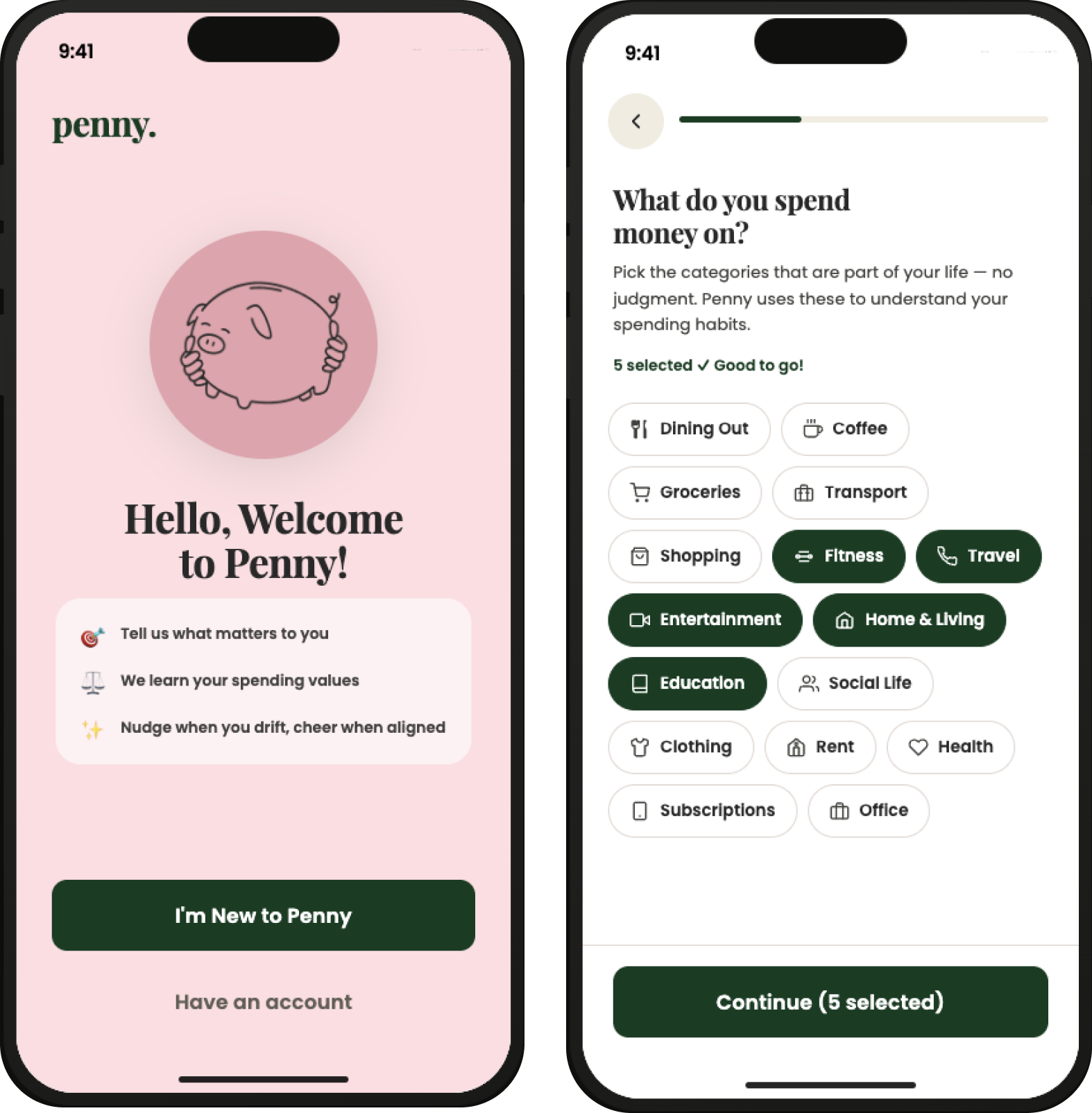 Penny welcome screen mockup