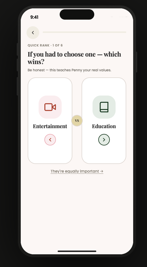 Quick rank: choose between spending categories